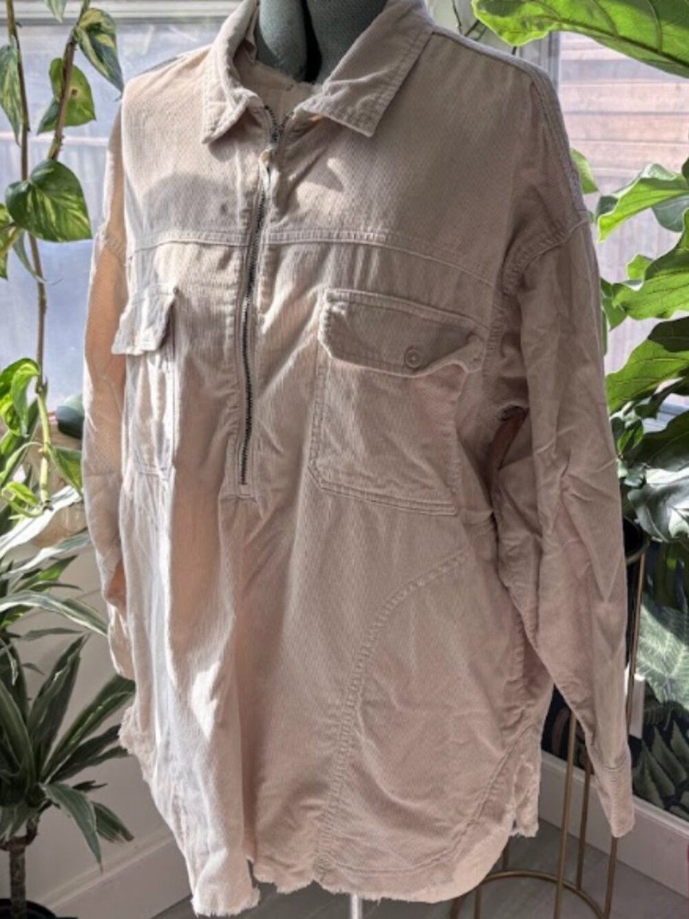 Offline by Aerie Cream Corduroy Half Zip Pullover Shirt S